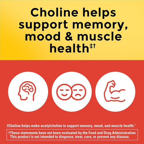 Nature Made Extra Strength Choline Supplements, 800 Mg per 3 Capsules, 60 Capsules, Brain Health, Mood, Muscle & Liver