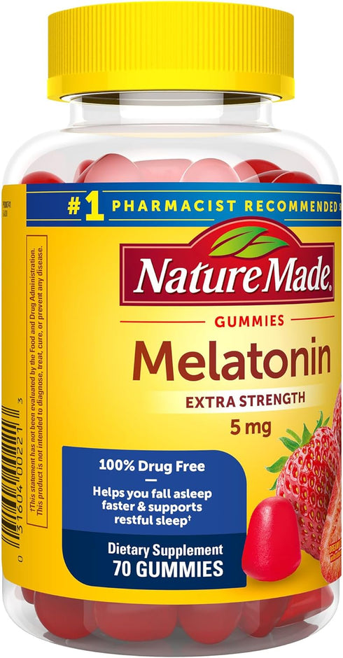 Nature Made Melatonin 5mg Extra Strength Gummies - 100% Drug Free Sleep Aid for Adults, 70 Day Supply