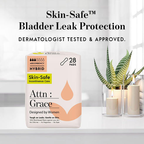 Attn: Grace Hybrid Incontinence Pads for Women, 28-Pack - High Absorbency, Plant-Based for Light Bladder Leaks