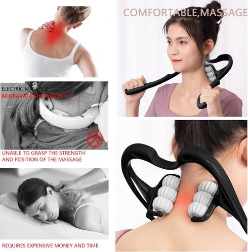 HaSeftni Neck Massager - Upgrade 6 Balls Roller for Pain Relief, Handheld Tool for Legs, Waist, Shoulder