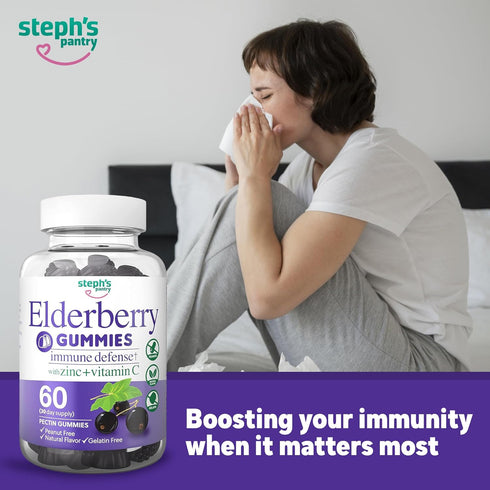 Elderberry Gummies with Vitamin C and Zinc, Immune Booster for Adults and Kids, Vegan Natural Ingredients, Antioxidant