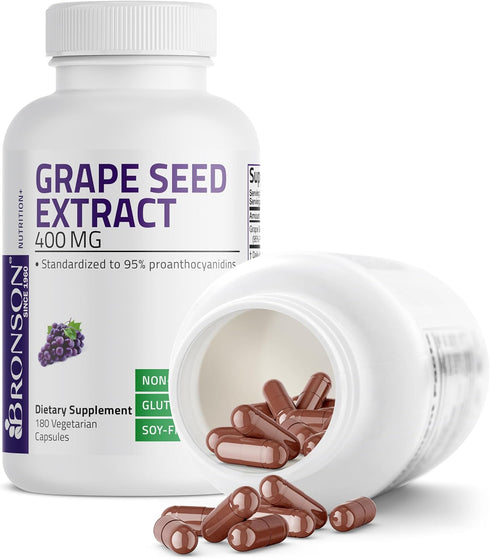 Bronson Grape Seed Extract 400 mg - Antioxidant & Immune Support, 180 Vegetarian Capsules, Non-GMO