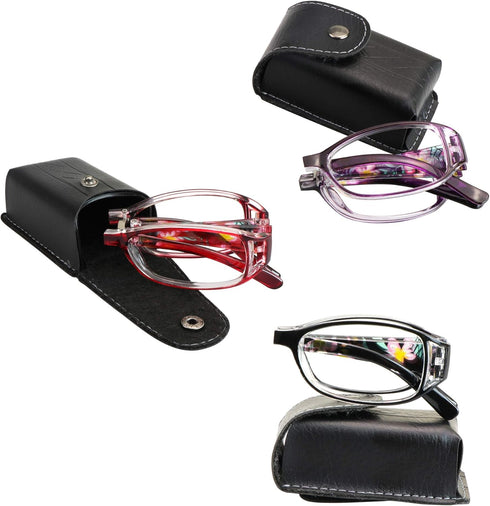 VisionGlobal 3 Pair Reading Glasses, Foldable Readers with Blue Light Blocking Lens, Compact Folding Glasses (3 Color,