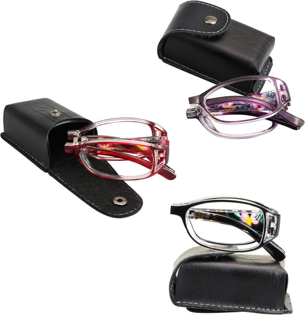 VisionGlobal 3 Pair Reading Glasses, Foldable Readers with Blue Light Blocking Lens, Compact Folding Glasses (3 Color,