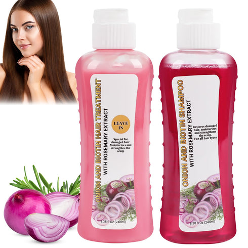 Onion, Biotin and Rosemary Shampoo and Treatment Set - Silicone Free for Hair Loss and Thinning Hair, Conditioner for
