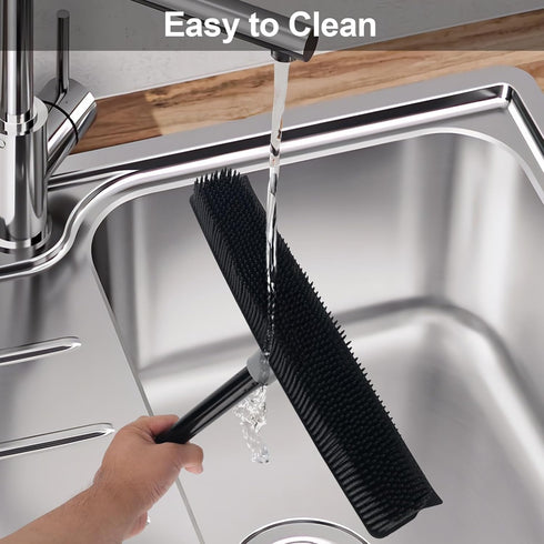 Pet Hair Removal Rubber Broom with Squeegee, 59" Telescoping Handle Carpet Rake for Pet Hair