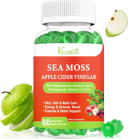 Vazatisi Apple Cider Vinegar Gummies with Sea Moss for Metabolism, Digestion, Detox, Gut