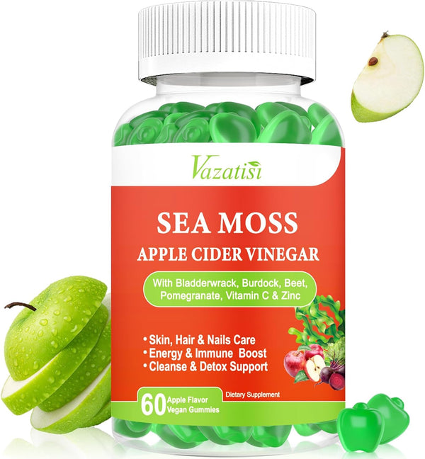 Vazatisi Apple Cider Vinegar Gummies with Sea Moss for Metabolism, Digestion, Detox, Gut