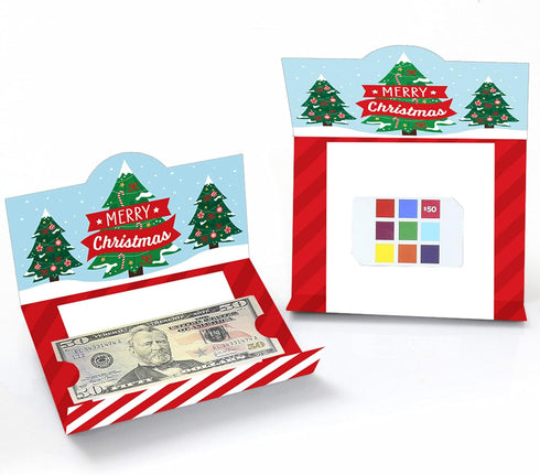 Set 8 Big Dot of Happiness Snowy Christmas Trees - Classic Holiday Party Money and Gift Card Holders