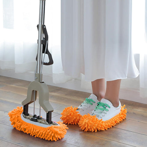TOLUON 2Pcs Mop Slippers Shoe Covers,Soft Washable Dust Duster Slippers,Reusable Multi-Function Mop Socks Dust Hair