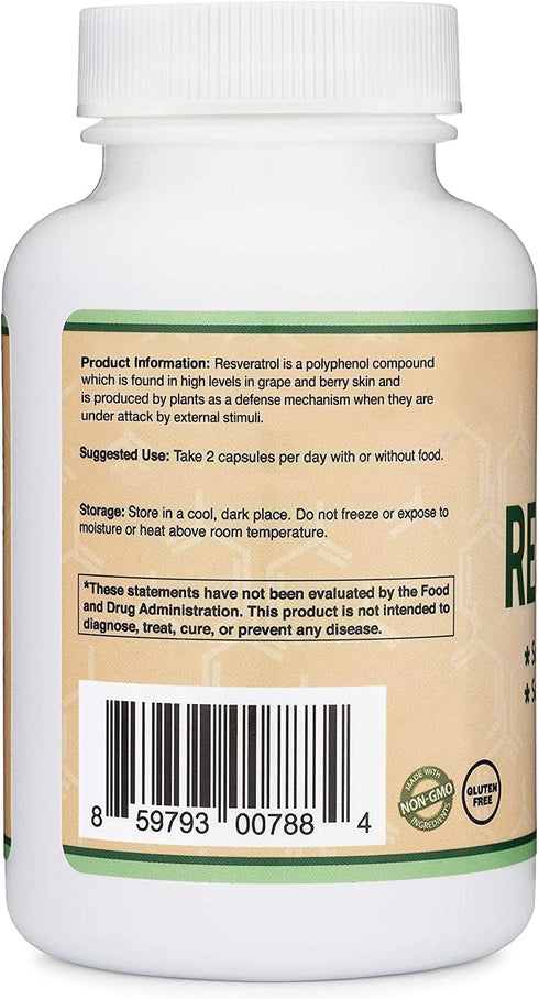 Resveratrol Supplement 500mg, 120 Capsules, Healthy Aging Support by Double Wood, 50% Trans Resveratrol