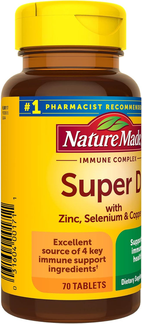Nature Made Super Vitamin D Immune Complex, 70 Tablets, Vitamin D3, Selenium, Copper, and Zinc Supplements