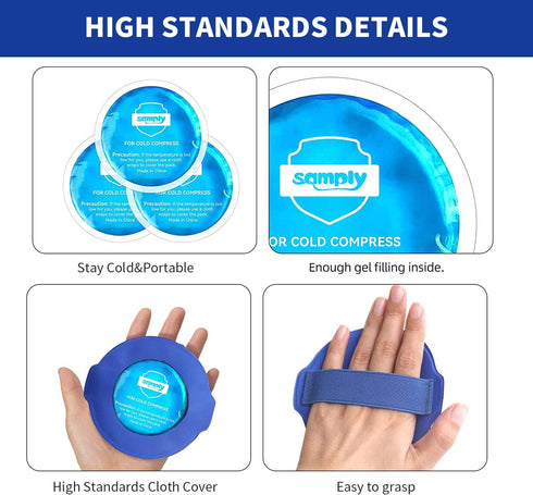 Samply Small Gel Ice Packs - 5 Pack Mini Round Cold Packs for Boo Boos, Toothaches, and Face Injuries with 2 Covers