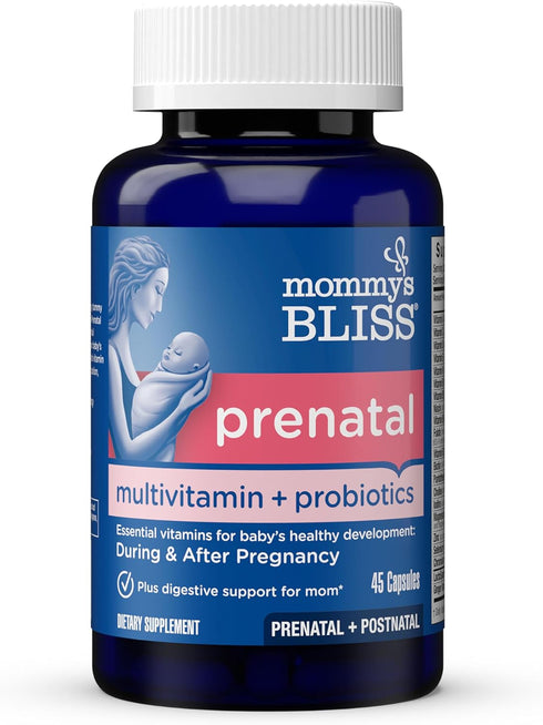 Mommy's Bliss Prenatal Multivitamin + Probiotic for Women w/ Folic Acid, Supports