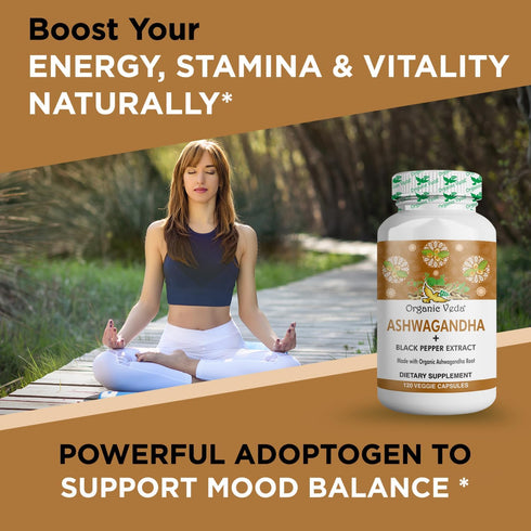 Organic Veda Ashwagandha Supplements, 1500mg, 120 Veggie Capsules with Black Pepper Extract