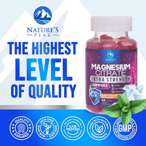 Magnesium Gummy - High Absorption Magnesium Citrate Supplement for Relaxation, 60 Raspberry Gummies