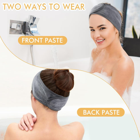 SINLAND Spa Headband for Women, 6 Counts Adjustable Makeup Hair Band with Magic Tape for Face Care and Sports