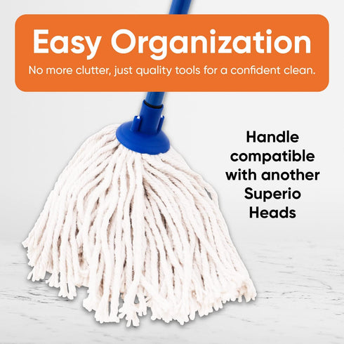 Superio String Mop, Cotton Mop for Hardwood Floor Cleaning, Self Wringing Mop for Home, Kitchen, Blue Heavy Duty