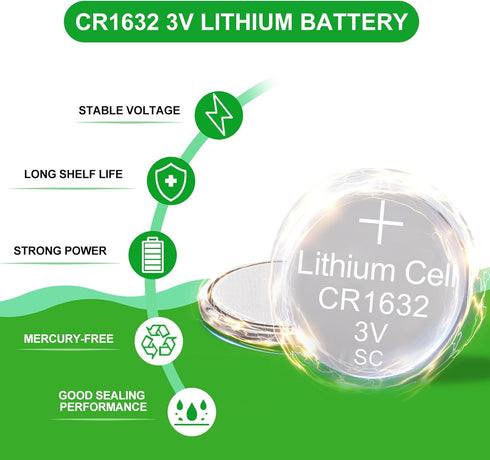 CR1632 Batteries 5 Pack, 3 Volt Lithium Battery CR1632 Lithium Coin Cell, 1632 Car Remote Batteries