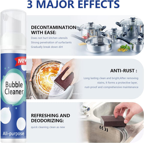 (100ML*3PCS) Bubble Cleaner Foam, Heavy Oil Stain Rinse-free Cleaner Spray, Powerful Stubborn Grease Remover