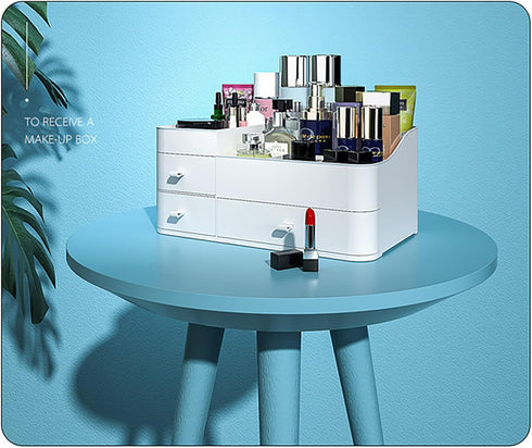 Makeup Organizer for Vanity, Large Capacity Make Up Organizers and Storage, Skin Care Organizer with Drawers, Cosmetic Display Cases & Cosmetics Organizer for Vanity Countertop (White) by Youlvy