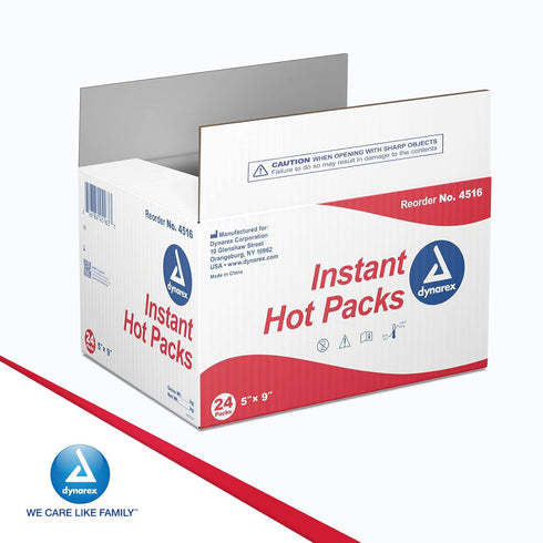 Dynarex Instant Hot Packs, Single-Use Heat Packs, 5"x 9", 1 Case of 24 for Muscle Cramps and Injuries