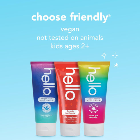 Pack, 2 3 Pack, 4.2 Oz Hello Kids Fluoride Toothpaste Variety Includes a Strawberry Toothpaste, Unicorn Bubble Gum