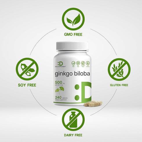 DEAL SUPPLEMENT Ginkgo Biloba 500mg - 240 Capsules, 4 Month Supply, Extra Strength for Promoting Brain Function