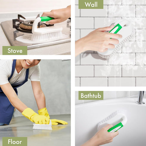 Pack 2 Amazer Scrub Brush for Cleaning Comfort Grip Shower Scrubber Stiff Bristles with Handle Heavy Duty Cleaner Brush