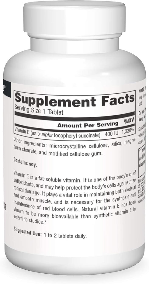 Source Naturals Vitamin E, 400 iu Fat-Soluble Antioxidant, 50 Tablets
