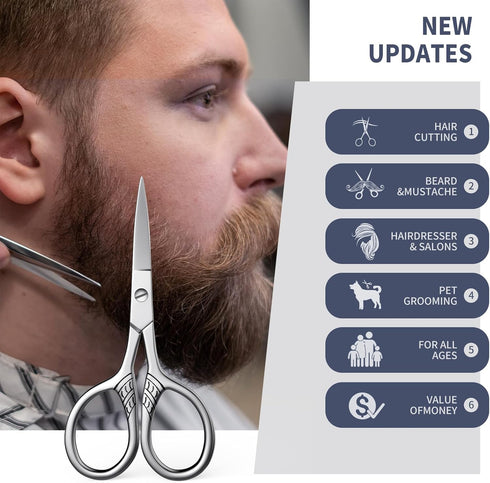 Professional Grooming Scissors - Small Stainless Steel Scissors for Hair, Eyebrow, Mustache Trimming