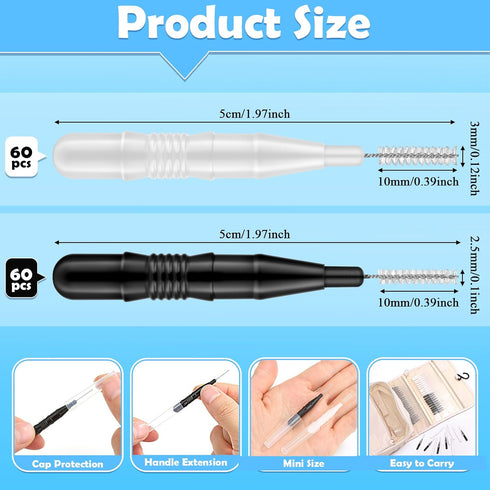 120Pcs Interdental Brushes - 360° Bendable Soft Bristles for Gum Braces Oral Teeth Cleaning Tool (Black, White)