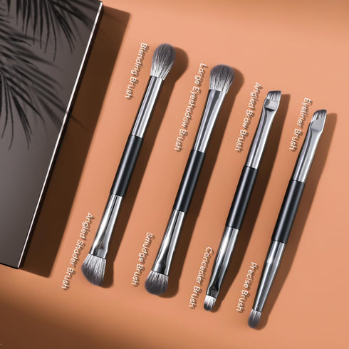 ENERGY Travel Eye Makeup Brush Set Eyeshadow Eye Blending Eyeliner Under Eye Concealer Eye Brow Smudge Makeup Kit with Portable Compact Mirror Case Double ended Makeup Brushes 4PCS