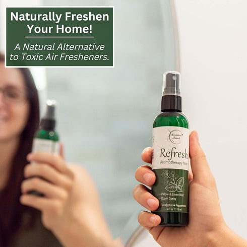 Refresh Aromatherapy Room Spray & Pillow Mist - Peppermint & Eucalyptus Essential Oil, Natural Car Air Freshener