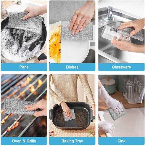 AIDEA Multipurpose Wire Dishwashing Rag, 12PK Non-Scratch Cleaning Pads for Cookware, Sinks, Dishes, Kitchen Wipes