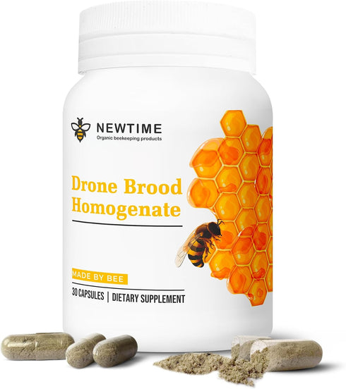 New Time Organic beekeeping products Drone Brood (Larvae) Homogenate Capsules Powerful Bee Superfood Supplement Rich in Protein,