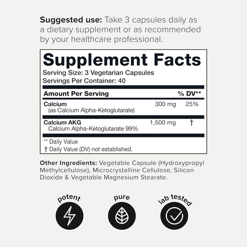 Toniiq 1800mg Ultra High Purity Ca AKG Supplement - 99%+ Highly Purified and Bioavailable Calcium Alpha-Ketoglutarate - Calcium AKG Longevity Supplement - 120 Ca-AKG Vegetarian Capsules