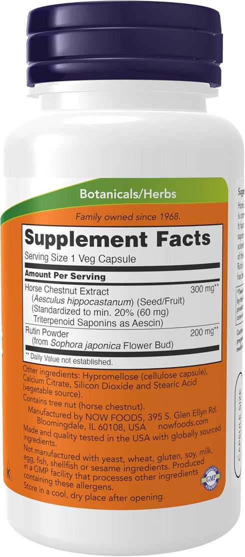 NOW Supplements, Horse Chestnut 300 mg with Added Rutin, Circulatory Support*, 90 Veg Capsules