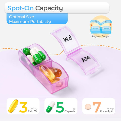 Monthly Pill Organizer 2 Times a Day, 30 Day Pill Case with Small Compartments for Vitamins and Travel Medicine