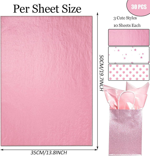 LIAPAWPAW 30 Sheets Pink Tissue Paper for Gift Bags, Metallic Gift Wrapping Tissue for Birthday Party Decor