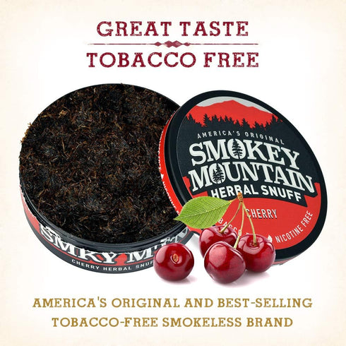 Smokey Mountain Herbal Long Cut - Cherry - 1 Can, Tobacco Free and Nicotine Free Snuff