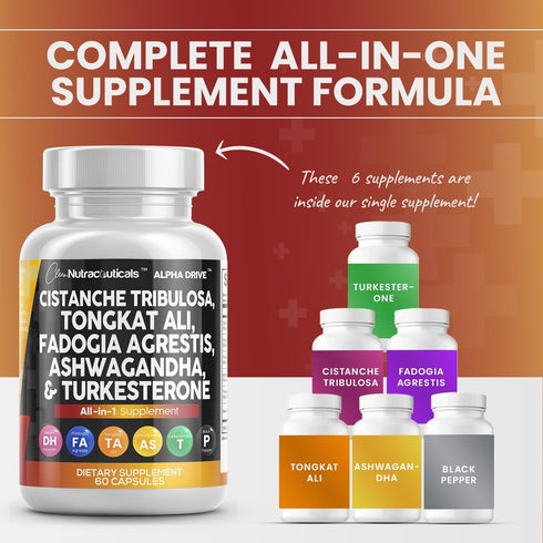 Clean Nutra Cistanche Tribulosa 6000mg, Fadogia Agrestis 600mg, Tongkat Ali 400mg, Turkesterone 2000mg, Ashwagandha