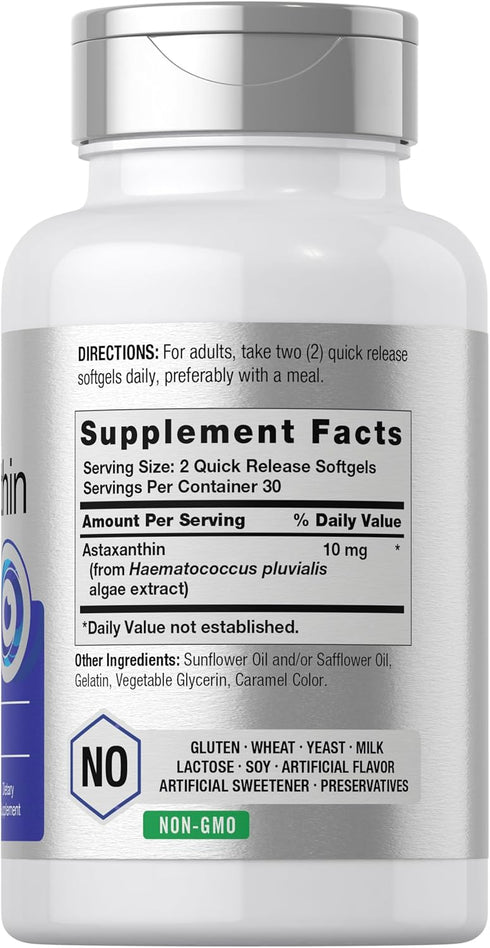 Horbaeach Astaxanthin 10mg | 60 Softgels | Algae Derived Formula | Non-GMO, Gluten Free Supplement