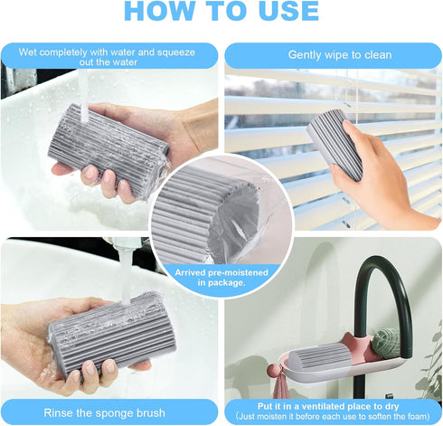 2-Pack Damp Clean Duster Sponge: Magic Sponge Eraser Tool for Cleaning Blinds, Glass, and Faucets