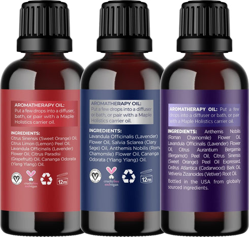 Set Maple Holistics Essential Oils - Relaxing Nighttime and Morning Essential Oil Blends for Diffuser with Mint