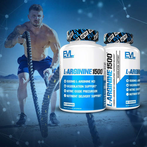 Evlution Nutrition Nitric Oxide Booster L-Arginine Supplement - High Potency 1500mg for Enhanced Pumps Energy Muscle