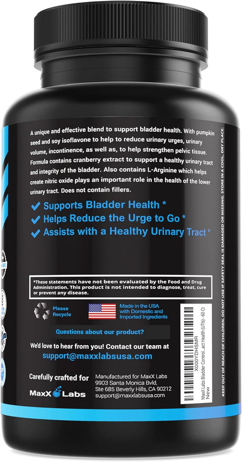 Bladder Control Supplement - Overactive Bladder Control Pills, 60Ct - Potent Blend of Pumpkin Seed Oil, Cranberry