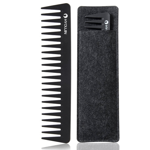 HYOUJIN 601 Black Carbon Wide Tooth Detangling Comb for Long Wet Hair, Heat Resistant