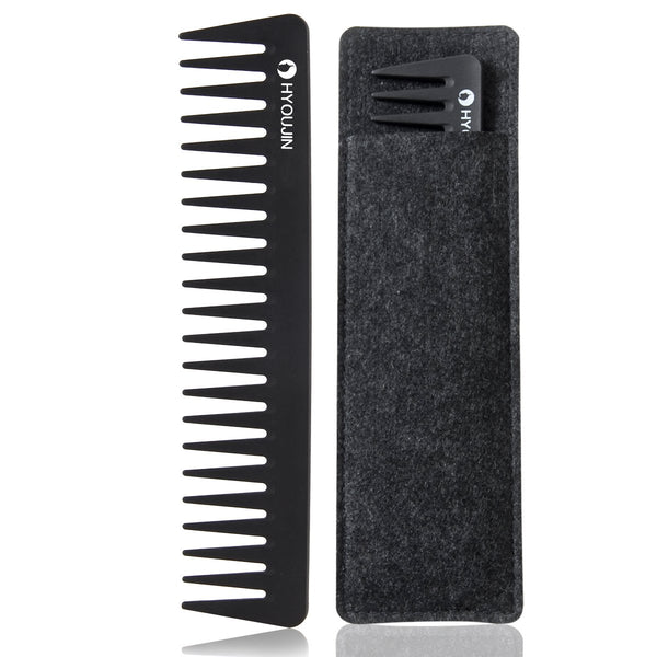 HYOUJIN 601 Black Carbon Wide Tooth Detangling Comb for Long Wet Hair, Heat Resistant