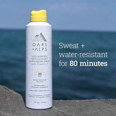 Oars + Alps Mineral SPF 30 Sunscreen Spray, Infused with Vitamin E, Water and Sweat Resistant, 6 Oz